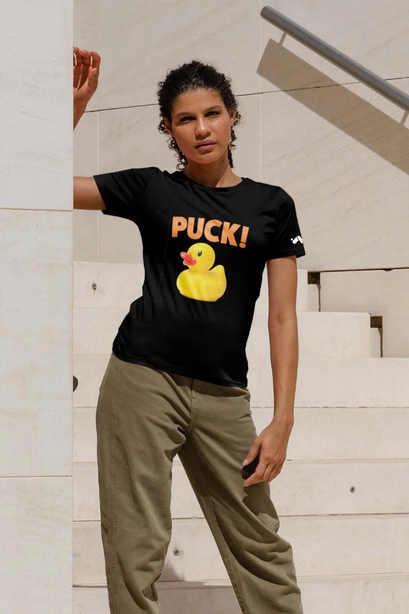 Puck! Rubber Duck Pun T-shirt Female
